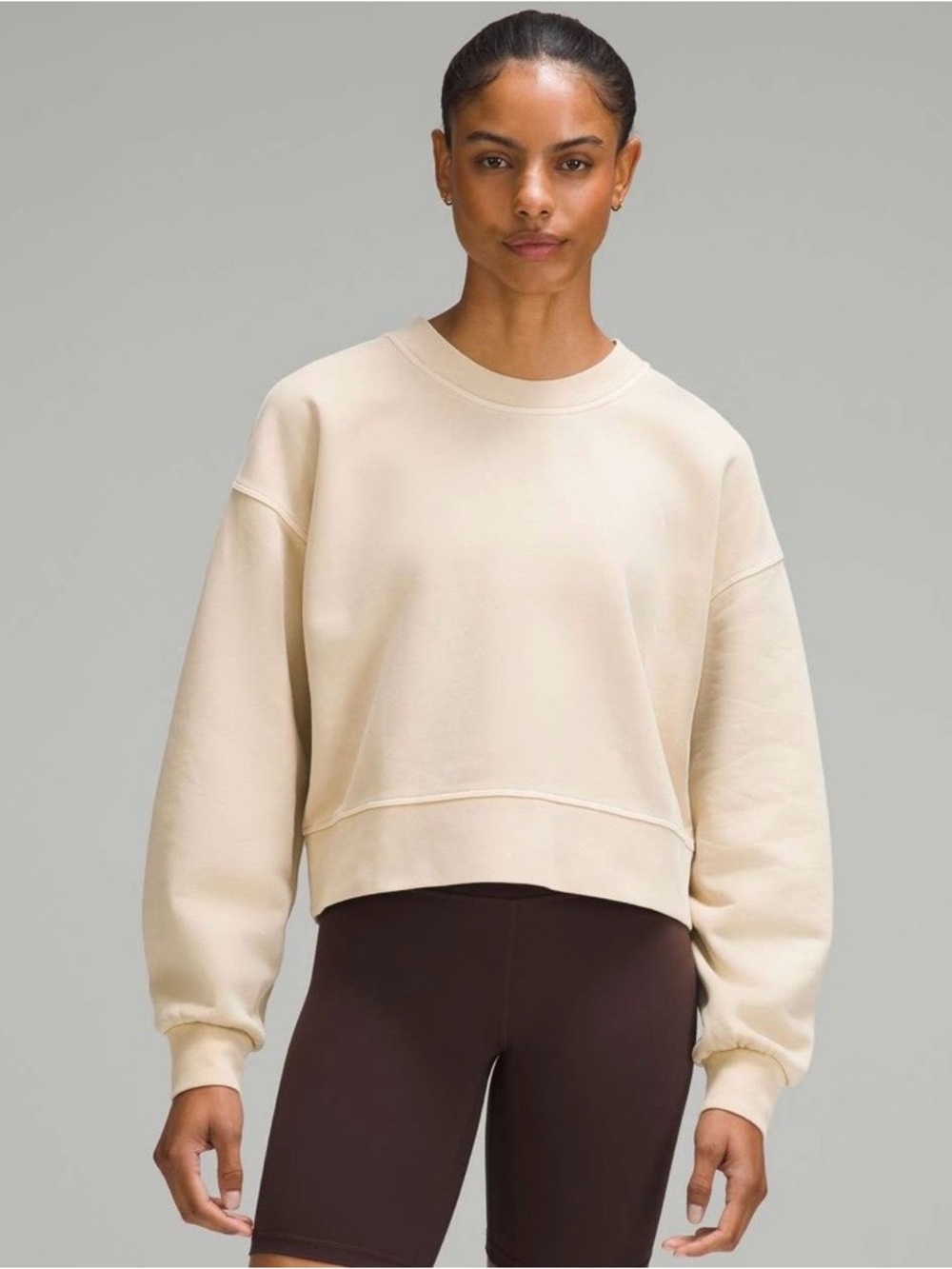 NWT Lululemon Perfectly Oversized Cropped Crew *Dye Mineral Dye Pale Linen Sz 8